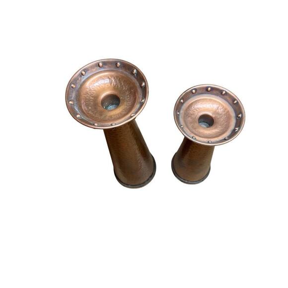 The White Barn Candle Co. 2 Hammered copper candle stands/holders. 12 & 10"India - Picture 5 of 8